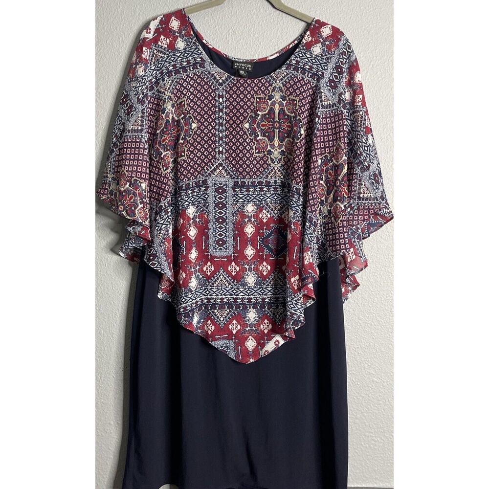Enfocus Studio Womans Dress Size 16W Geometric Blue Multicolor Smock Overlay